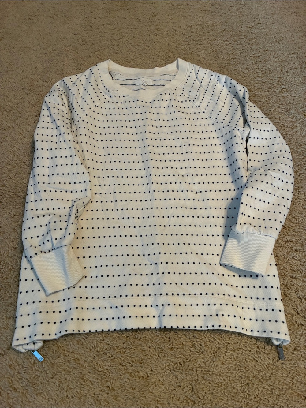Lou & Grey White Crewneck Sweater with Navy Dot Stripes (size small)